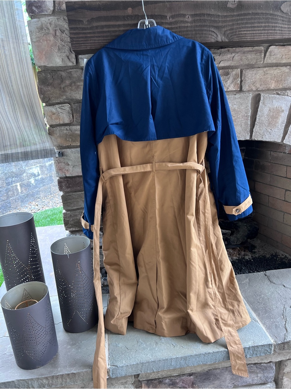 LA LIGNE X TARGET Side Stripe Navy and Tan Trench Coat - Classic Belted Coat XL - Picture 9 of 12